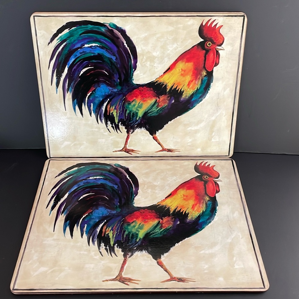 Set 4 Rooster Placements Corkback Vintage Dining Table Decor Country Kitchen
